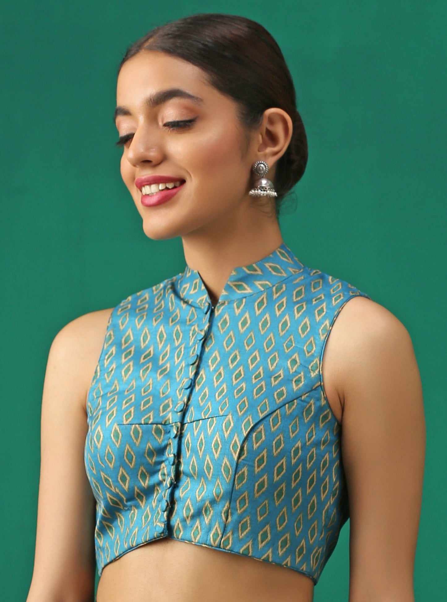 Dhiyona ST Ikat Printed Back Eye Blouse