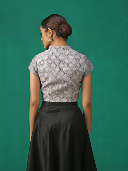 Dhiyona ST Blue Marble Print Cap Sleeve Blouse