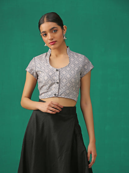 Dhiyona ST Blue Marble Print Cap Sleeve Blouse
