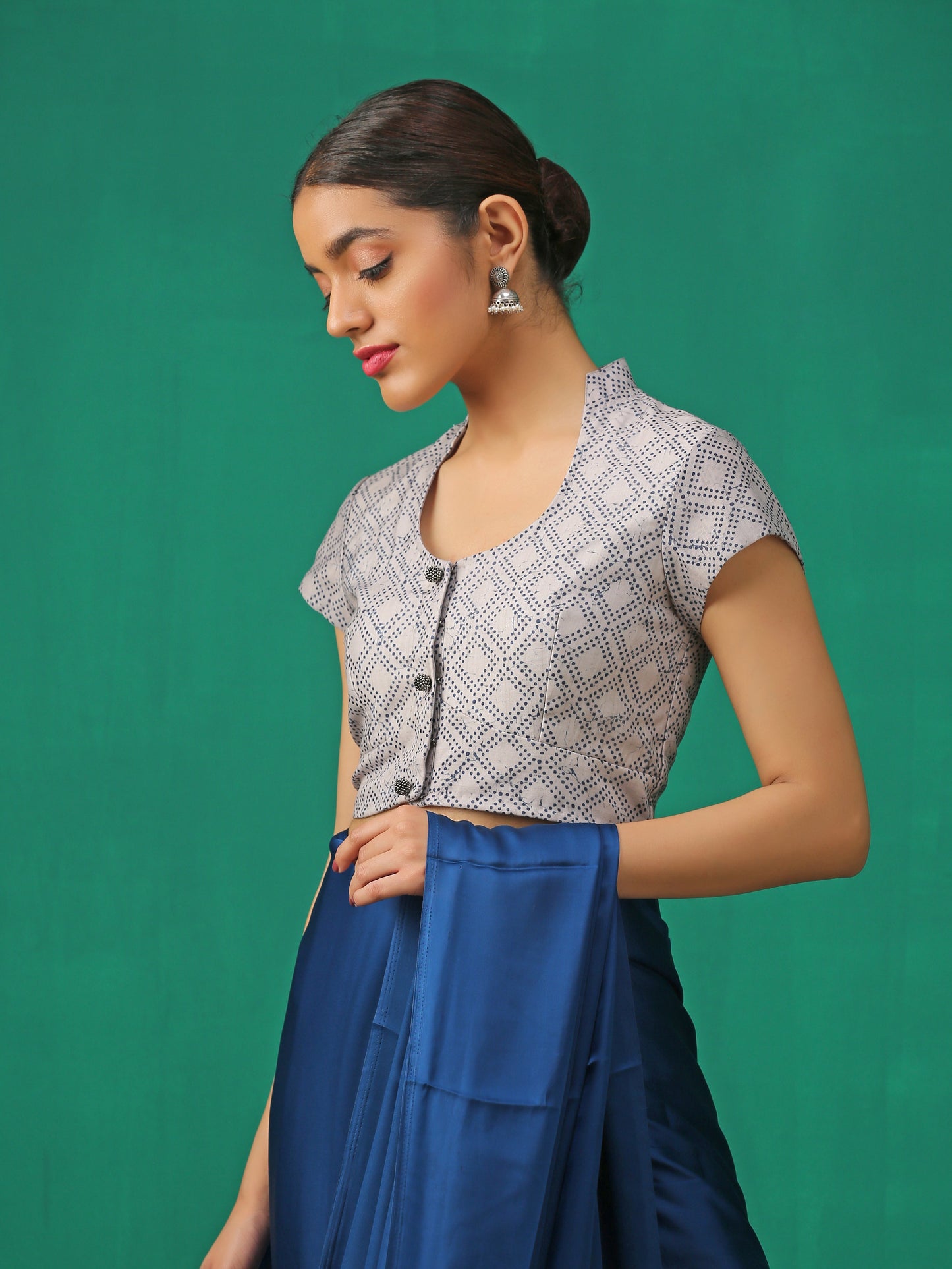 Dhiyona ST Blue Marble Print Cap Sleeve Blouse