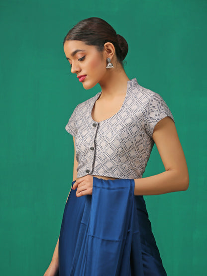 Dhiyona ST Blue Marble Print Cap Sleeve Blouse
