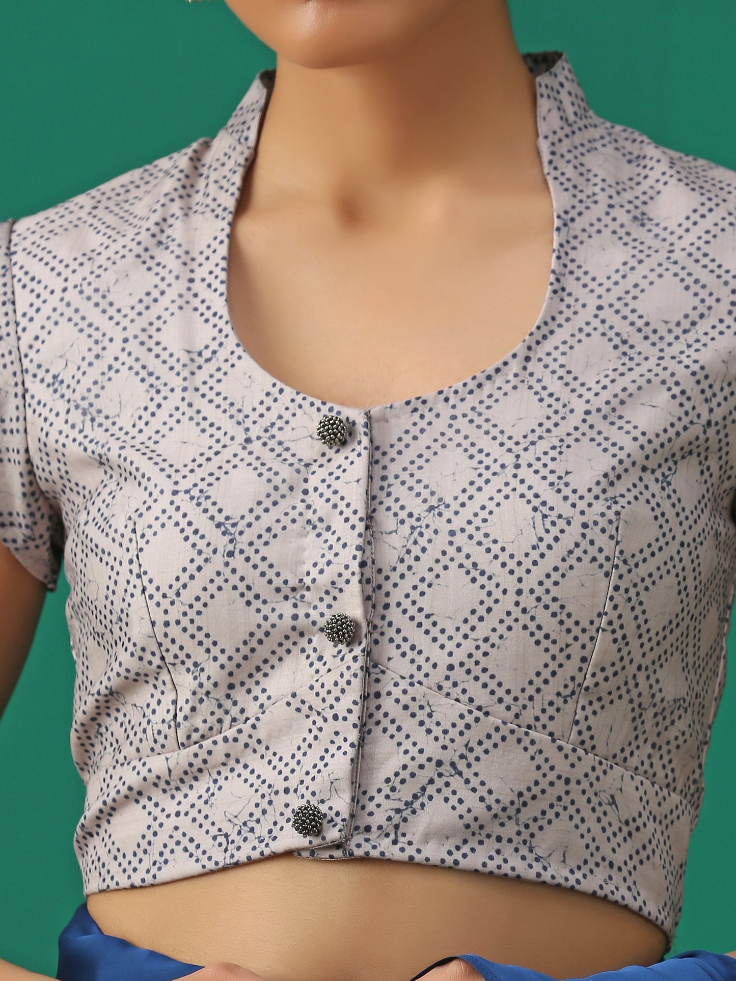 Dhiyona ST Blue Marble Print Cap Sleeve Blouse