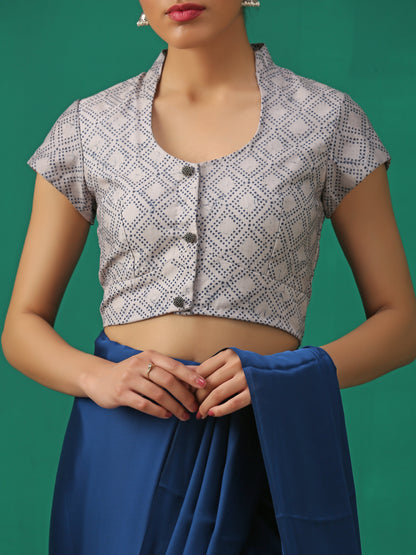 Dhiyona ST Blue Marble Print Cap Sleeve Blouse