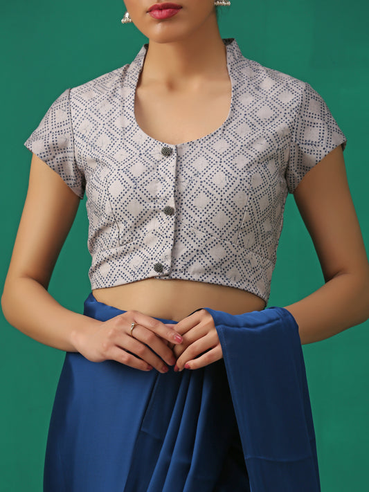 Dhiyona ST Blue Marble Print Cap Sleeve Blouse