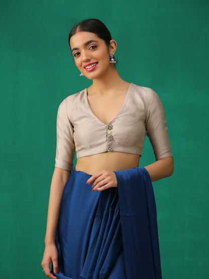 Dhiyona ST Classic Ecru Kundan appliques Short Sleeve Blouse