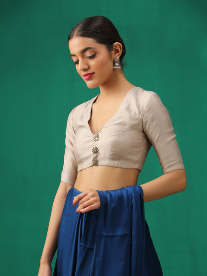Dhiyona ST Classic Ecru Kundan appliques Short Sleeve Blouse