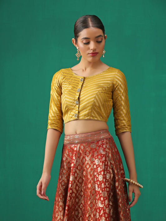 Dhiyona ST Mustard Kundan appliques Short Sleeve Blouse