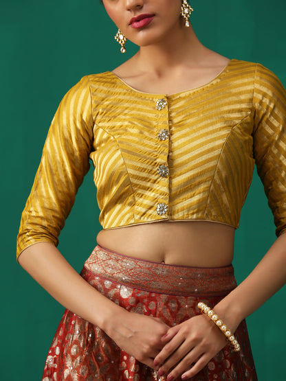 Dhiyona ST Mustard Kundan appliques Short Sleeve Blouse