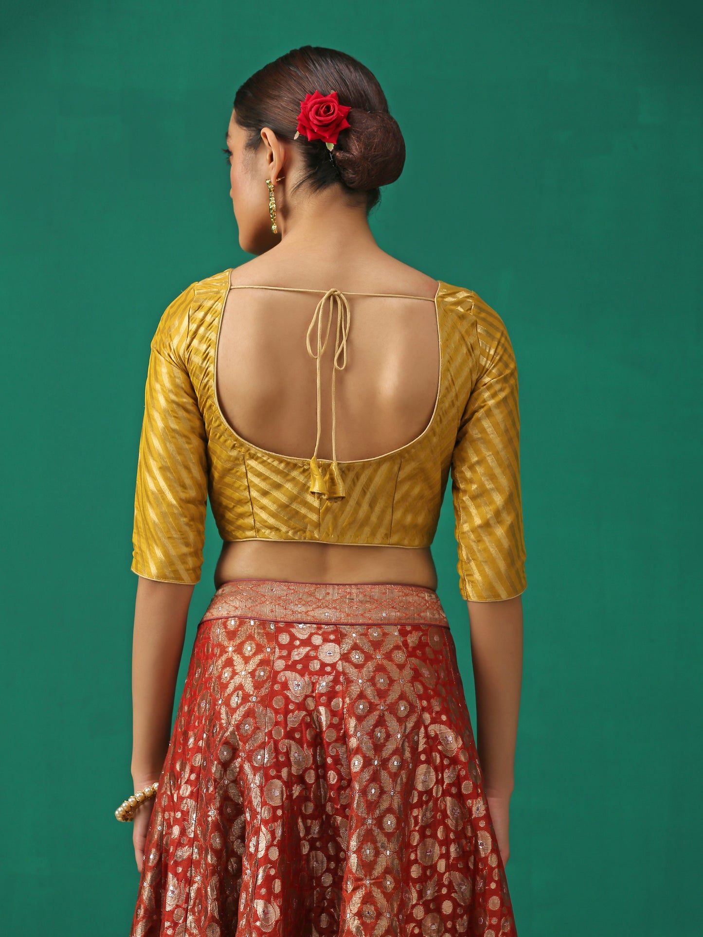 Dhiyona ST Mustard Kundan appliques Short Sleeve Blouse