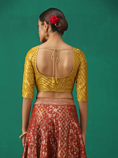 Dhiyona ST Mustard Kundan appliques Short Sleeve Blouse