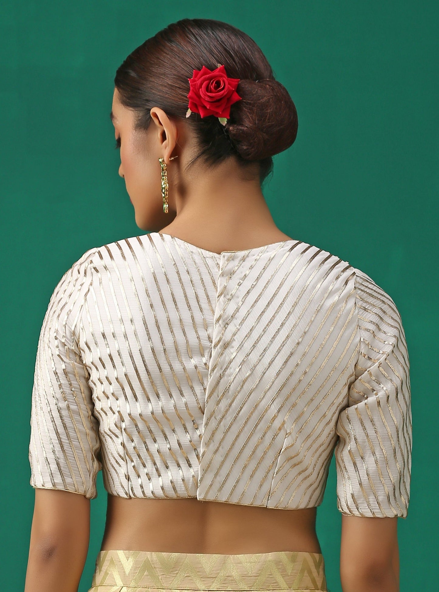 Dhiyona ST Royalty White & Gold Stripped Blouse