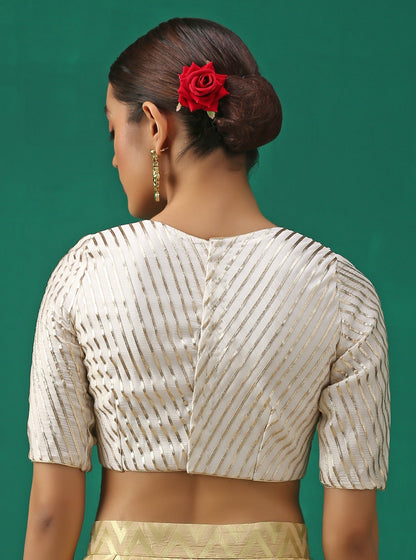 Dhiyona ST Royalty White & Gold Stripped Blouse