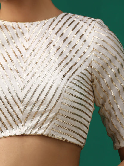 Dhiyona ST Royalty White & Gold Stripped Blouse
