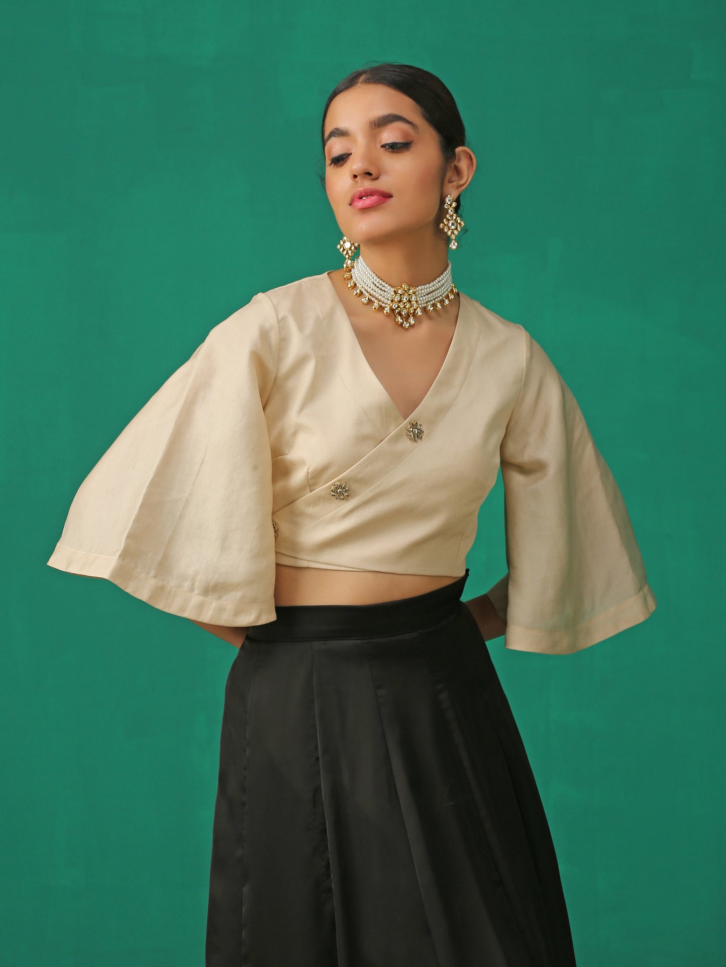 Dhiyona ST Elegance Wrapped in Kundan Buttons Blouse
