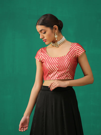 Dhiyona ST Royal Red Banarasi Diagonal Stripes Blouse