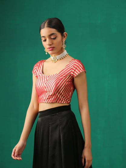 Dhiyona ST Royal Red Banarasi Diagonal Stripes Blouse