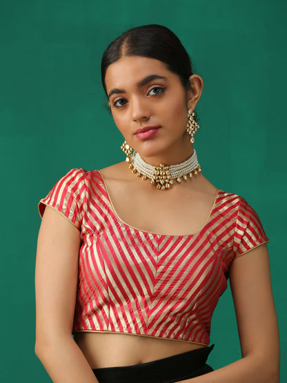 Dhiyona ST Royal Red Banarasi Diagonal Stripes Blouse