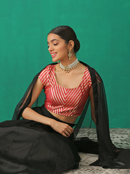 Dhiyona ST Royal Red Banarasi Diagonal Stripes Blouse