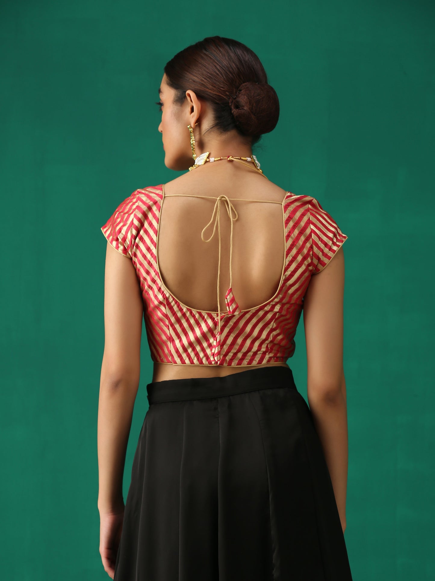 Dhiyona ST Royal Red Banarasi Diagonal Stripes Blouse