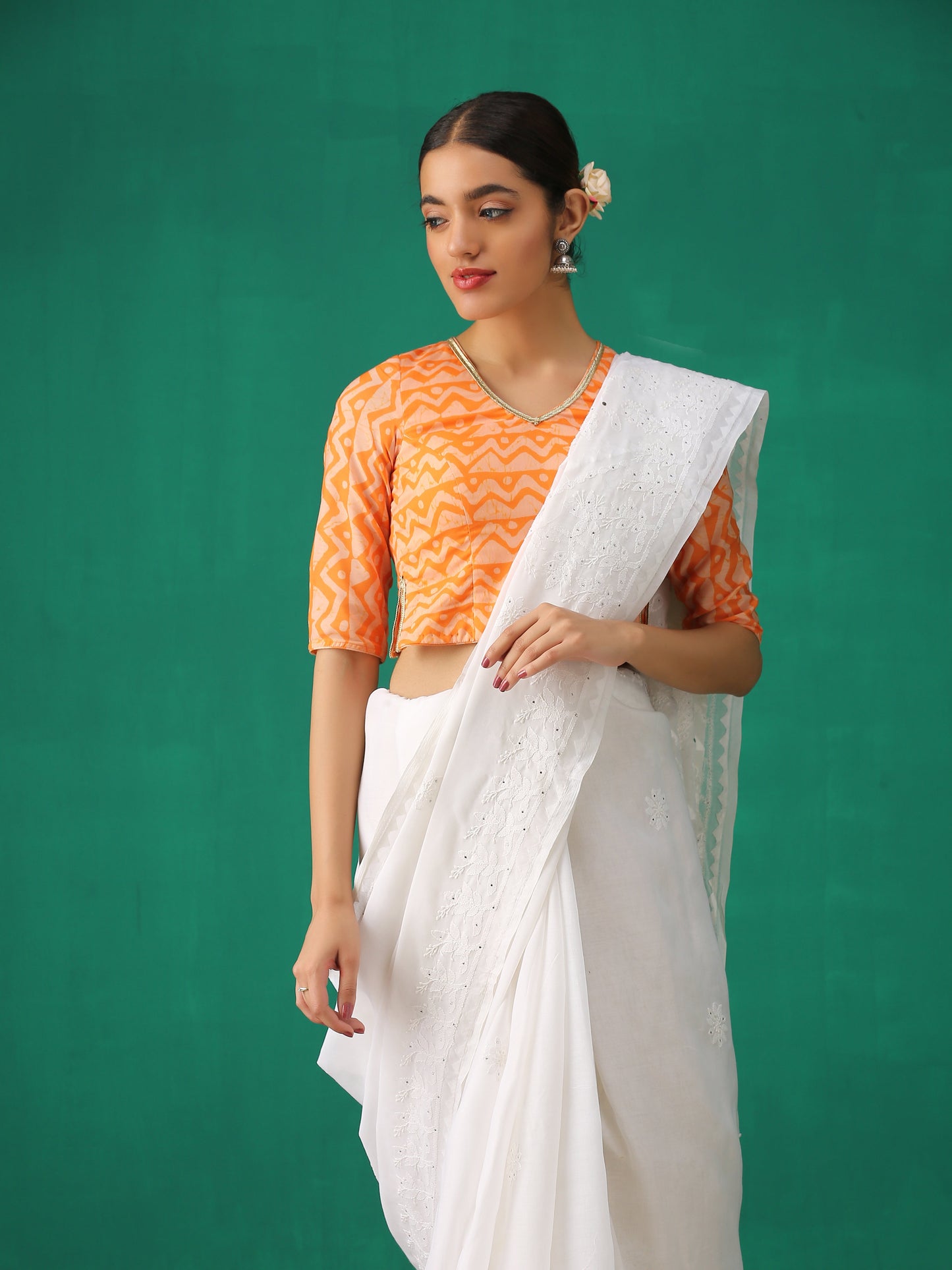Dhiyona ST Orange Batik Print Choli Cutwork Blouse
