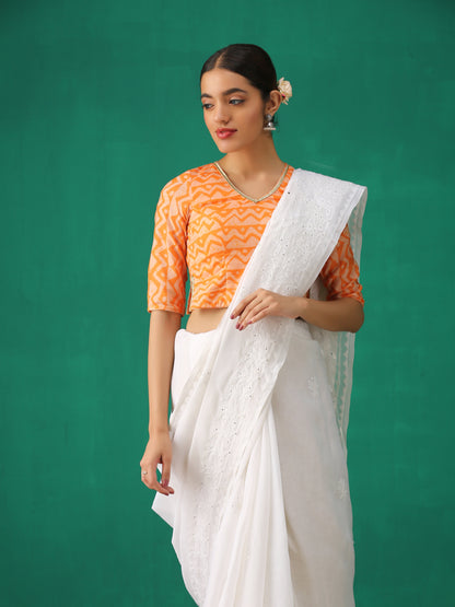 Dhiyona ST Orange Batik Print Choli Cutwork Blouse
