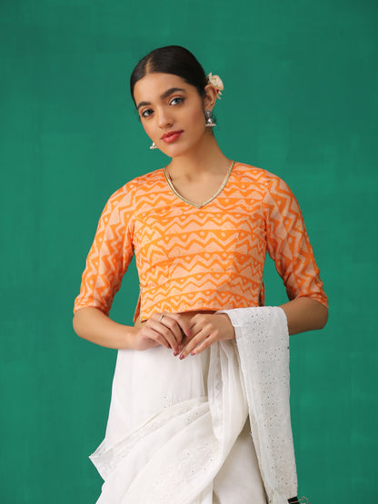 Dhiyona ST Orange Batik Print Choli Cutwork Blouse