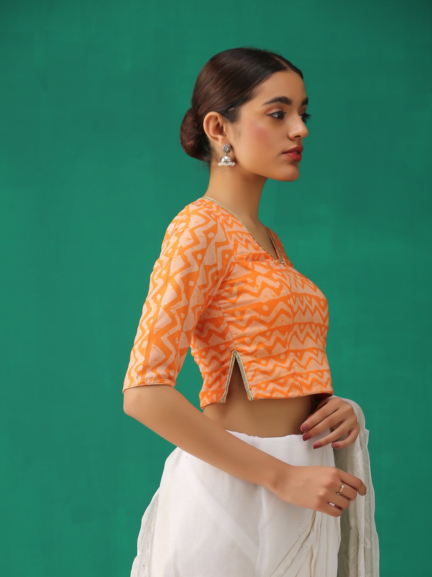 Dhiyona ST Orange Batik Print Choli Cutwork Blouse