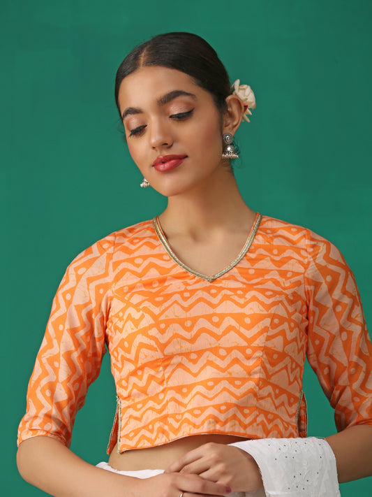 Dhiyona ST Orange Batik Print Choli Cutwork Blouse