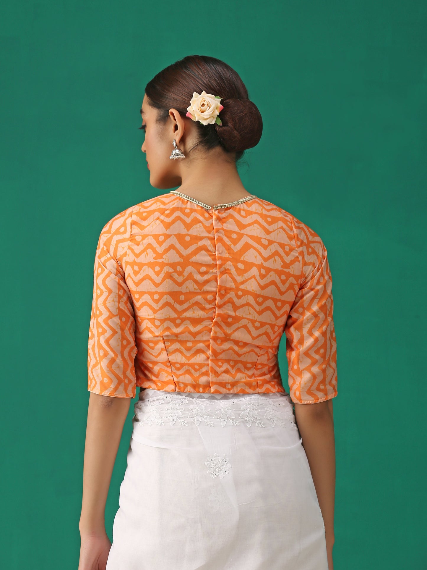 Dhiyona ST Orange Batik Print Choli Cutwork Blouse