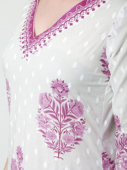 Dhiyona KL Women Floral Printed Regular Pure Cotton Kurta with Salwar & With Dupatta
