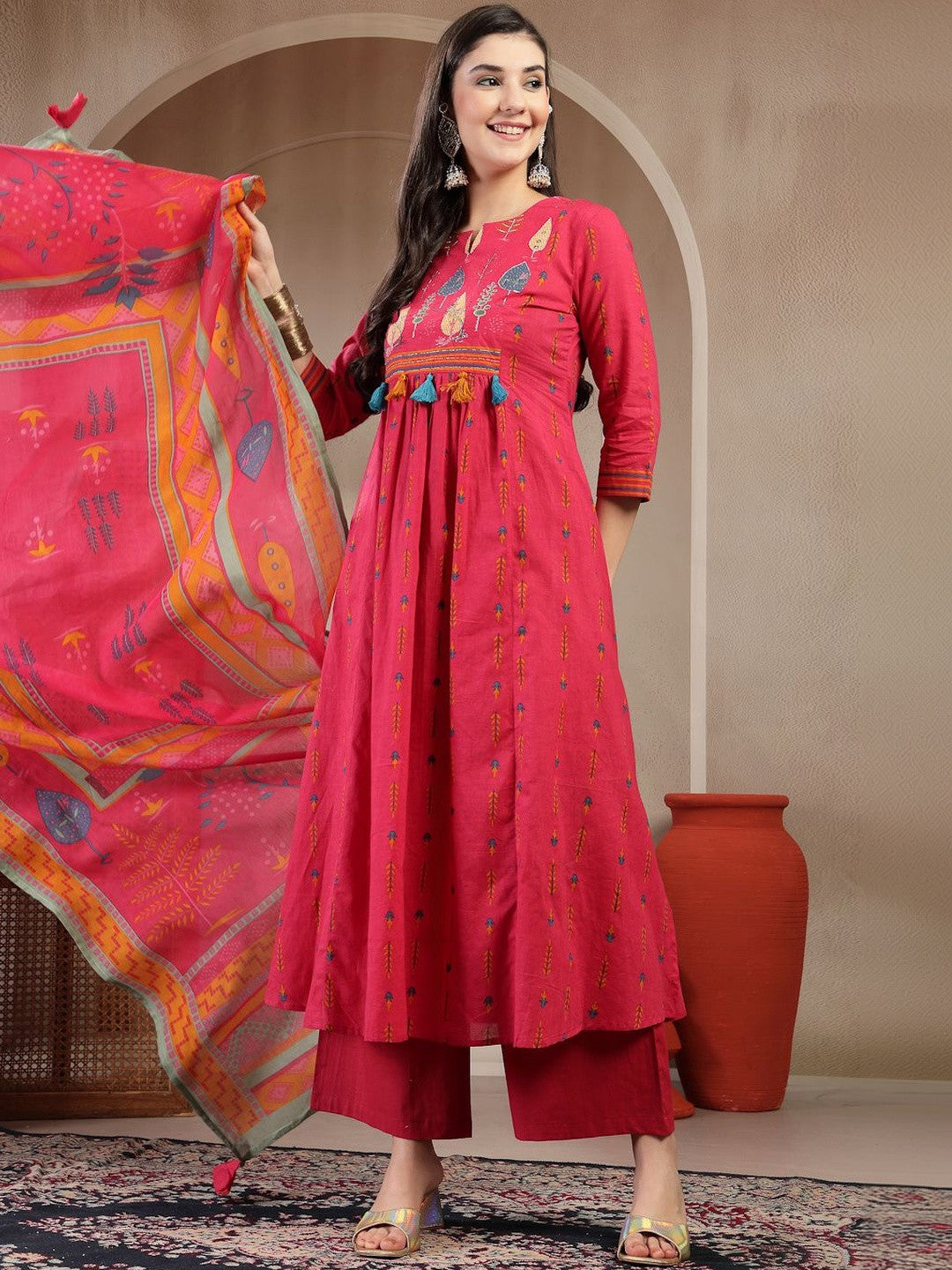 Printed Round Neck Kurta & Palazzos Kurta Set