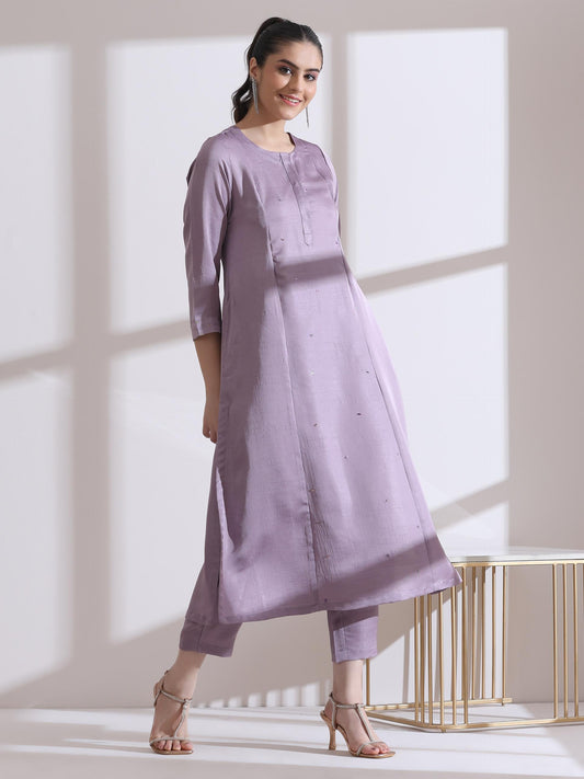 Dhiyona ST 2 Pc Set - Prf'T Lux Lilac Beaded Kurta With Pants
