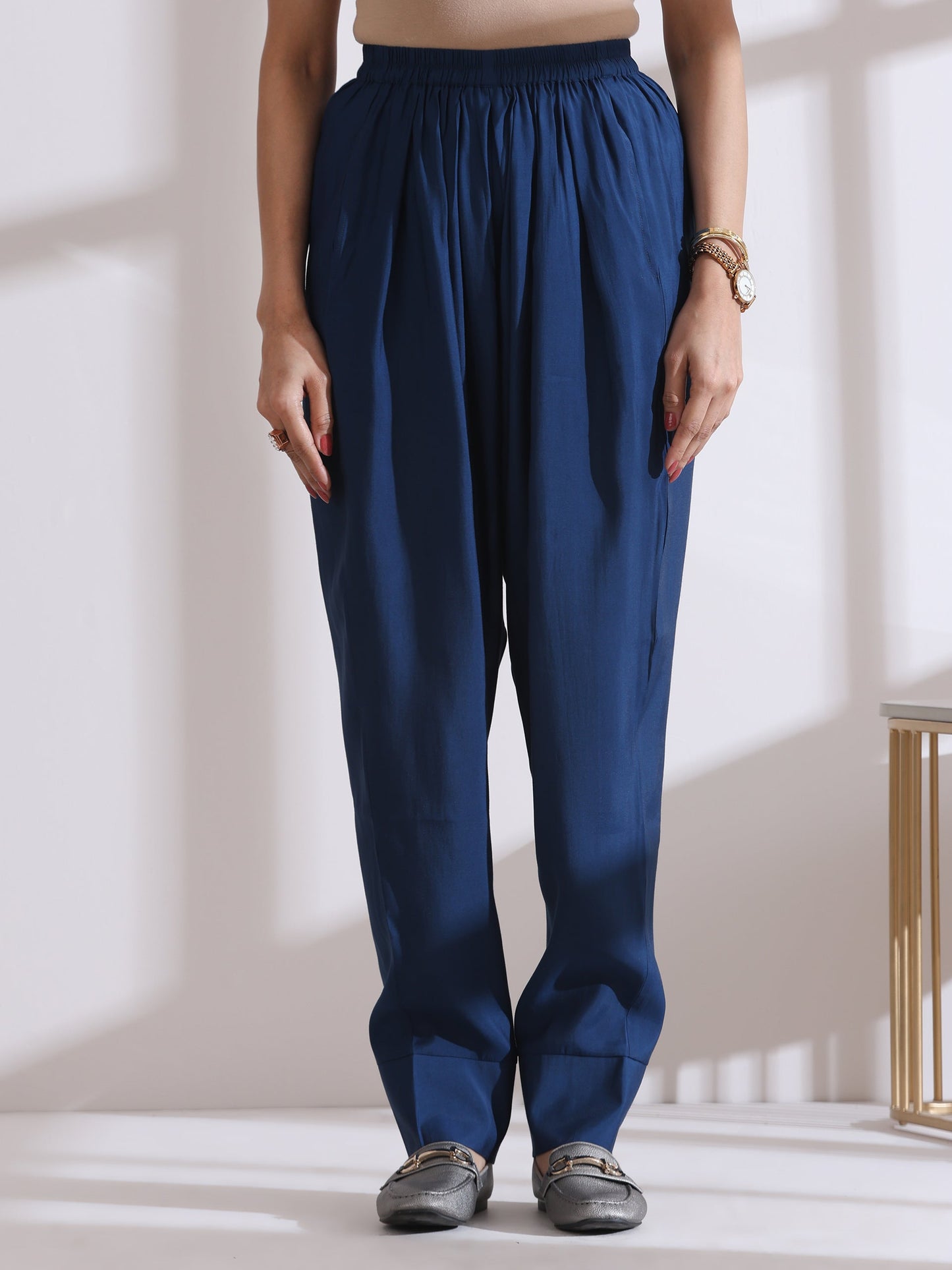 Dhiyona ST Women's Navy Blue Kurta Set with Hand Embroidery & Pants