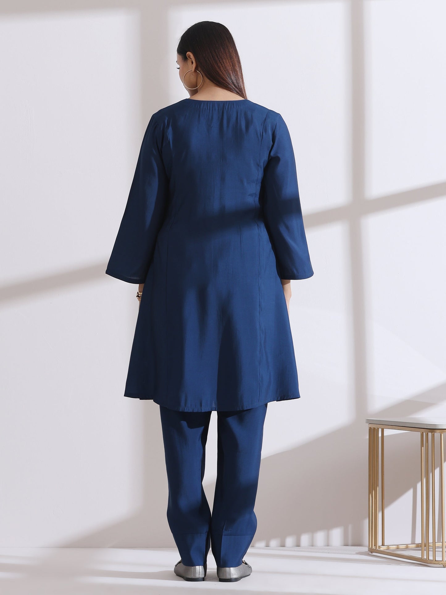 Dhiyona ST Women's Navy Blue Kurta Set with Hand Embroidery & Pants