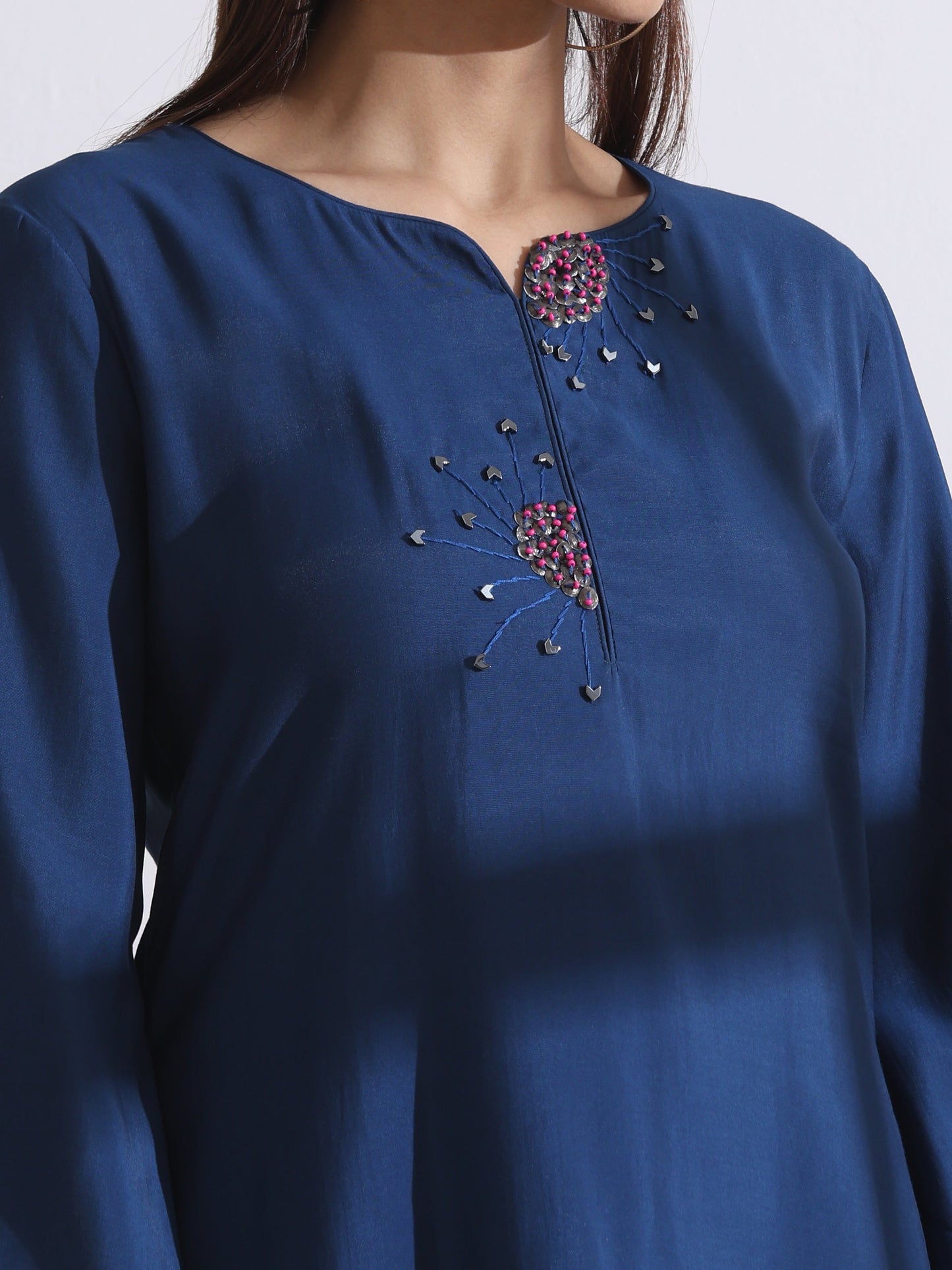 Dhiyona ST Women's Navy Blue Kurta Set with Hand Embroidery & Pants