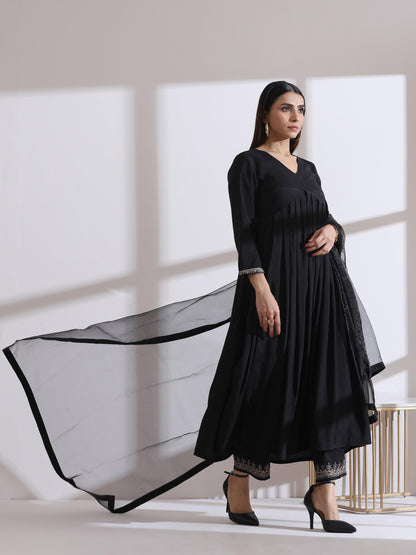 Dhiyona ST 1 Pc Dupatta - Black Glass Tissue Dupatta