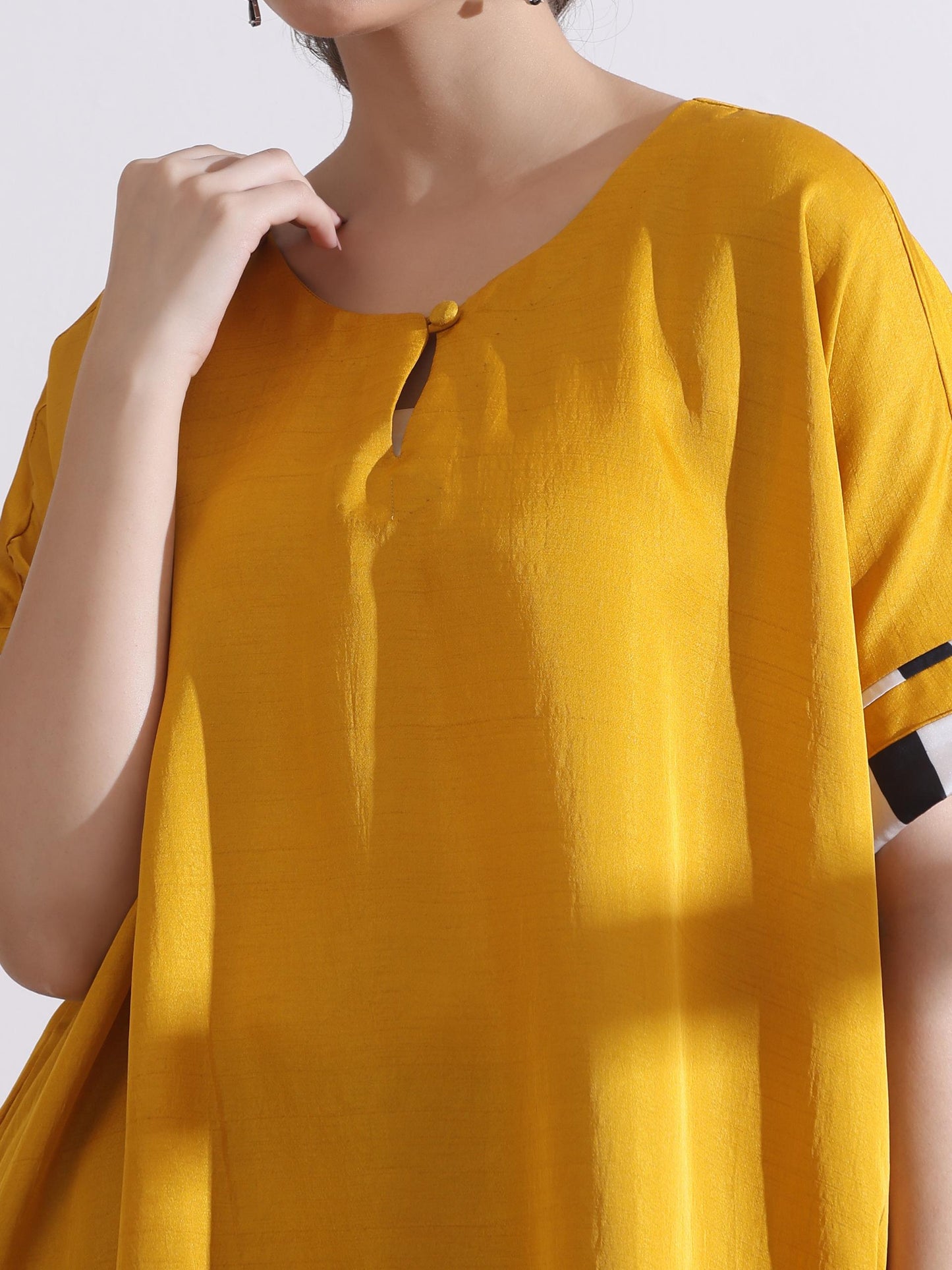 Dhiyona ST Women's Yellow Kurta with Chevron Inner Details 1 Piece | Straight Fit, Round Neck, 3/4 Sleeves, Workwear, (Lux Fabric)