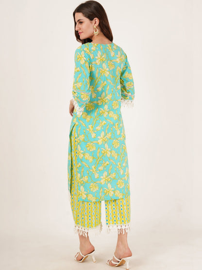 Women Floral Printed Regular Pure Cotton Kurta with Palazzos