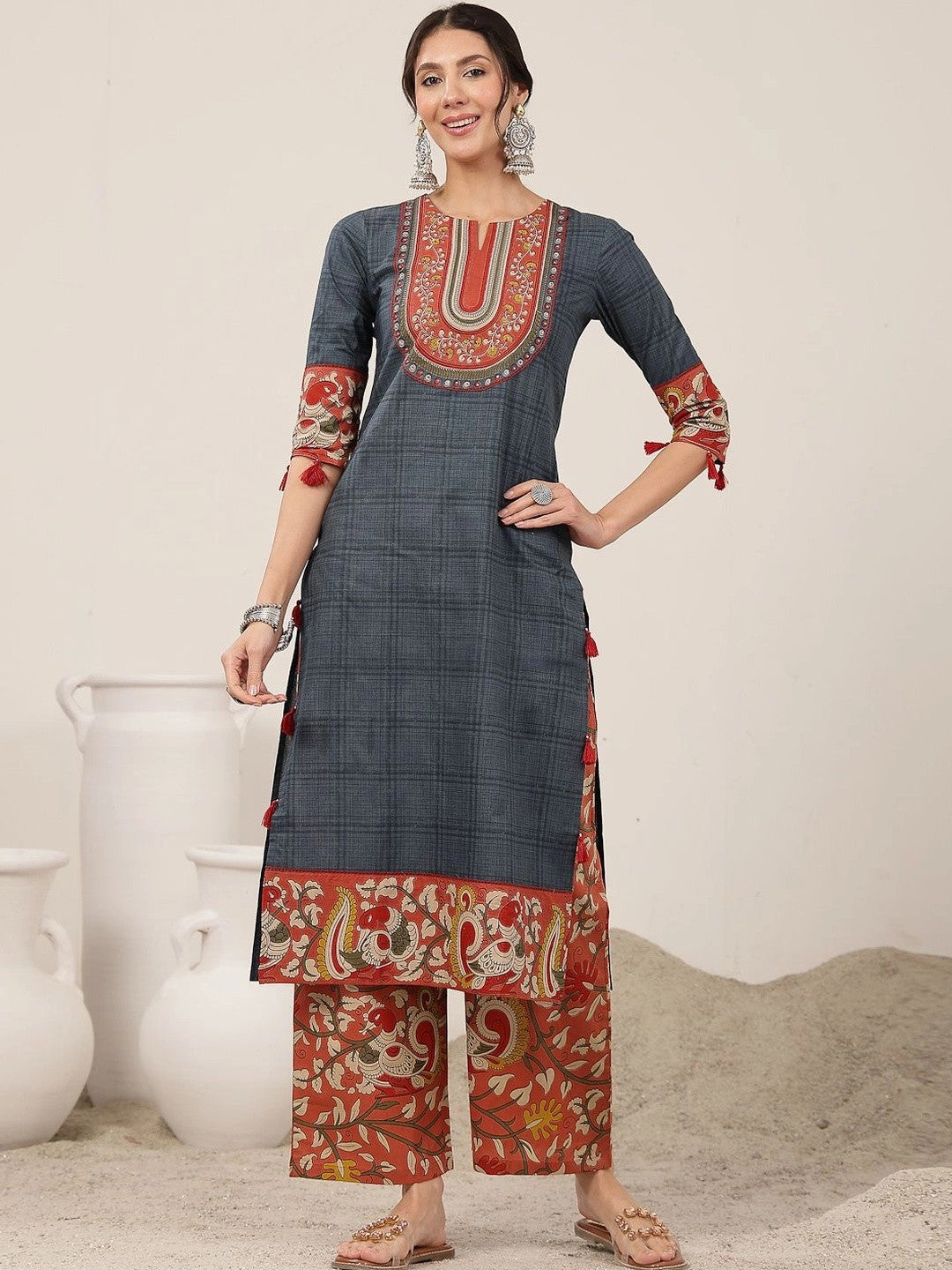Women Ethnic Motifs Regular Pure Cotton Kurta with Palazzos & With Dupatta