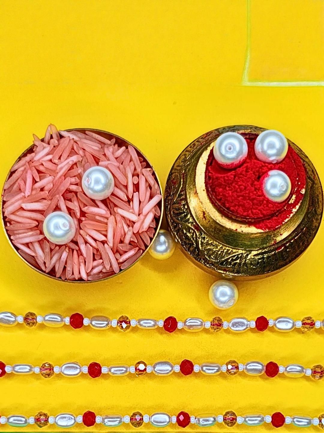 Dhiyona Set Of 6 Beaded Cotton Thread with AD Stones & Meenakari Designer Rakhi for Brother