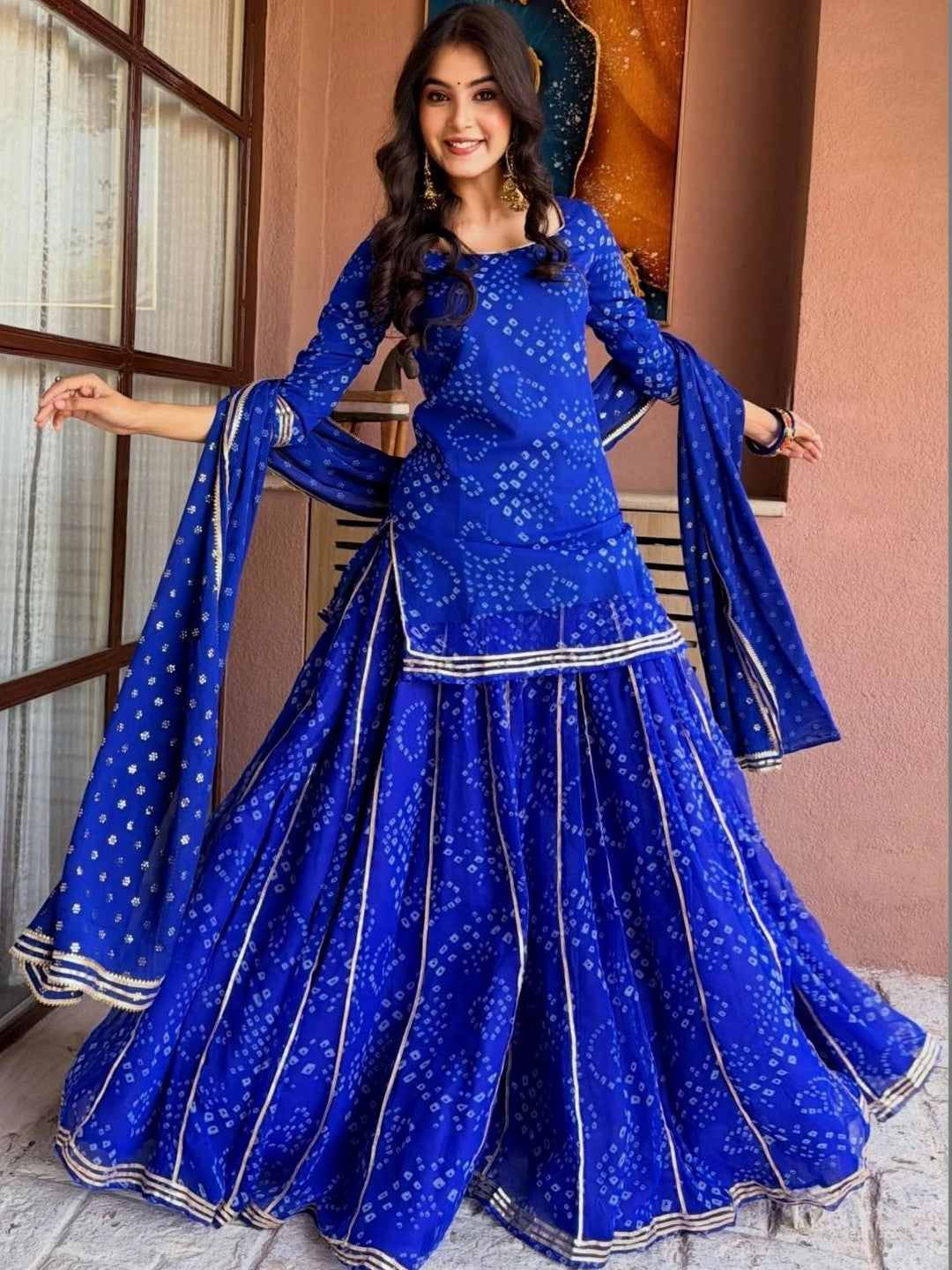 Ethnic Motifs Printed Georgette Kurta with Sharara & With Dupatta