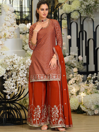 Women Regular Thread Work Kurta with Palazzos & With Dupatta