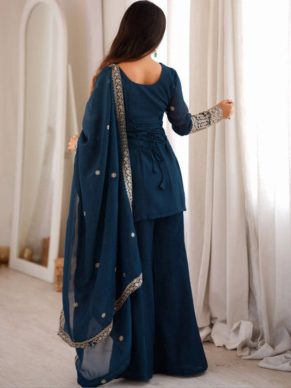 Women Ethnic Motifs Embroidered Regular Kurta with Sharara & With Dupatta