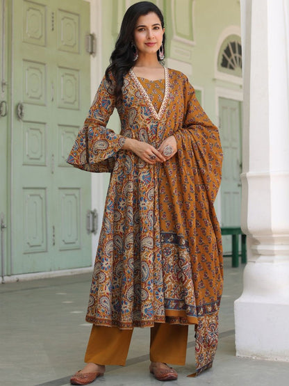 Dhiyona RR Women's Ethnic Motifs Printed Pure Cotton Kurta With Trousers & Dupatta
