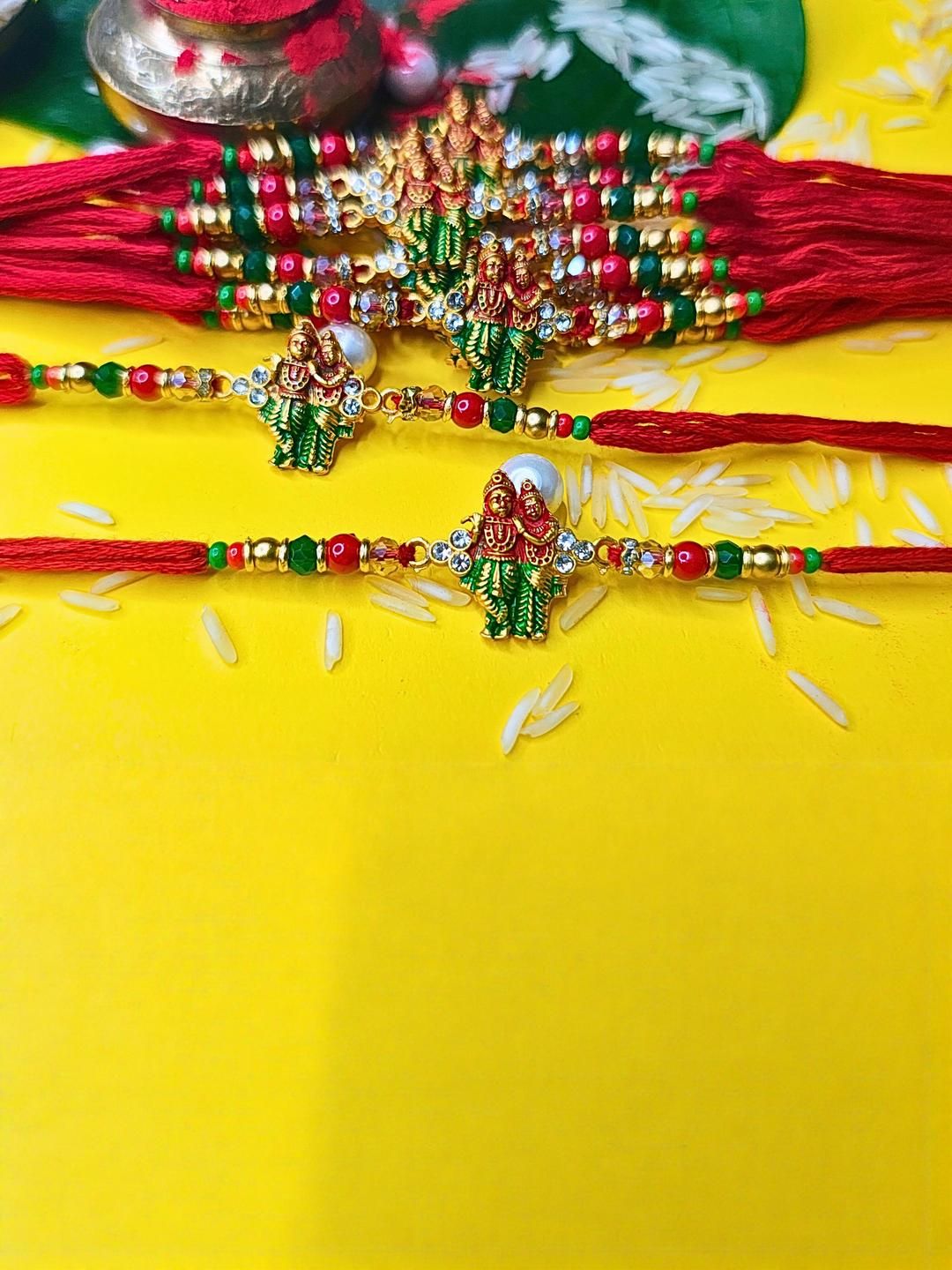 Dhiyona Set Of 12 Beaded Cotton Thread with AD Stones & Meenakari Designer Rakhi for Brother