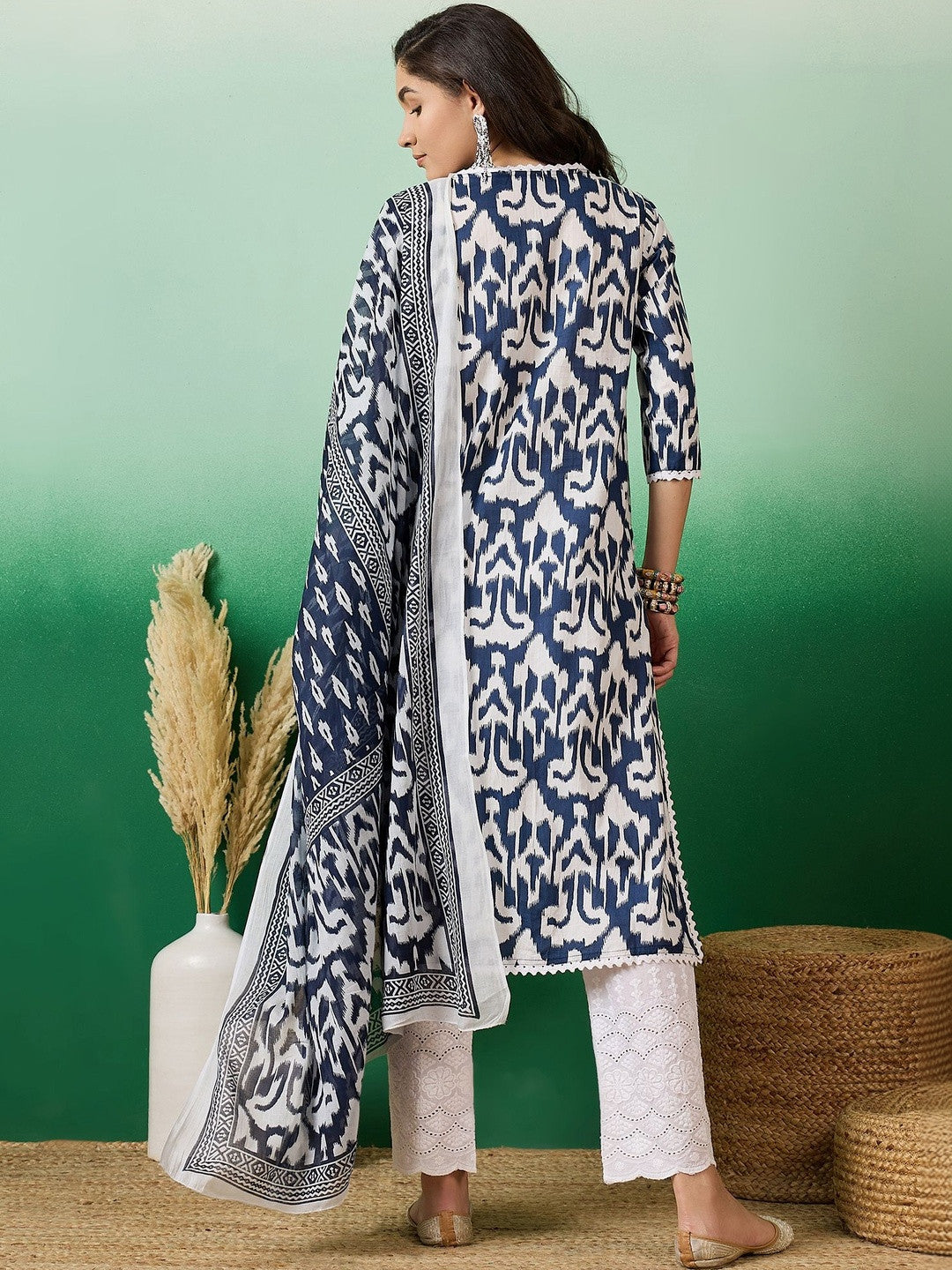 Printed Pure Cotton Round Neck Kurta & Trousers Kurta Set