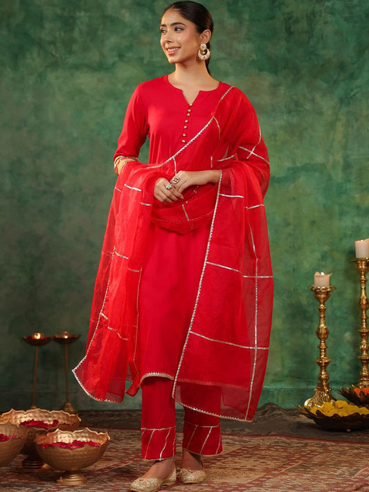Dhiyona RR Women's Round Neck Gotta Patti Kurta With Trousers & Dupatta