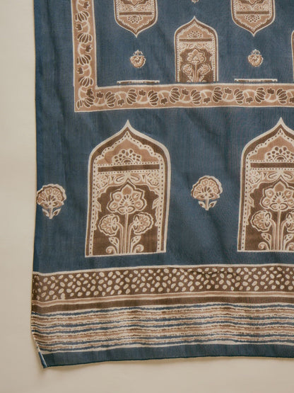 Printed Round Neck Kurta Trousers & Dupatta