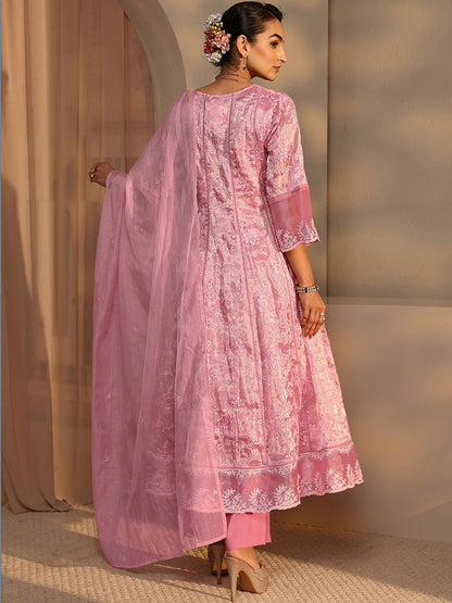 Women Floral Printed Panelled Mirror Work Kurta with Trousers & With Dupatta