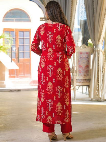 Dhiyona KL Women Ethnic Motifs Printed Regular Thread Work Kurta with Trousers & With Dupatta